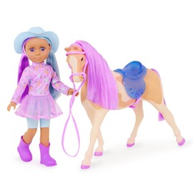Glitter Girls – 14-Inch Equestrian Doll & Horse – Violet Eyes & Multicolored Hair – Purple Mane & Removable Saddle – Blue Cowgirl Hat 3+ Years – Ciara & Clover