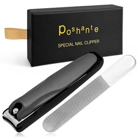 Poshante Nail Clippers, High Quality Nail File, Curved Blades, Nail Clippers, Compatible with Fingers/Toes, Popular, Nail Polisher Included, Original Gift Box