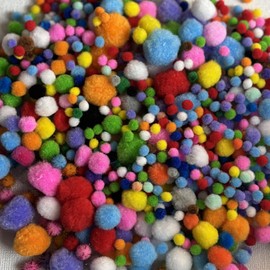 Craft Pom Poms and Wiggle Eyes Set, 1200 Pieces, Multicoloured Pompoms with Googly Eyes, Assorted Sizes