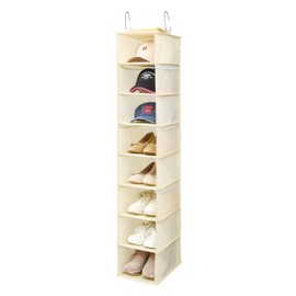 Berdeng Organizador de zapatos colgante para clóset con bolsillos laterales de malla, estantes para gorras de béisbol, soporte para zapatos y sombreros y almacenamiento, 8 estantes, beige, 1 paquete
