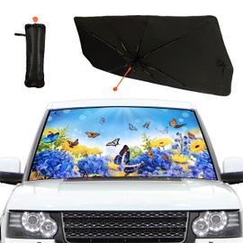 UOER Butterfly Car Windshield Sun Shade Umbrella Butterflies car Sun Shade Windshield Sunflowers Car Windshield Shades Cover for Car Front Window Block UV Rays Heat for Most Vehicles