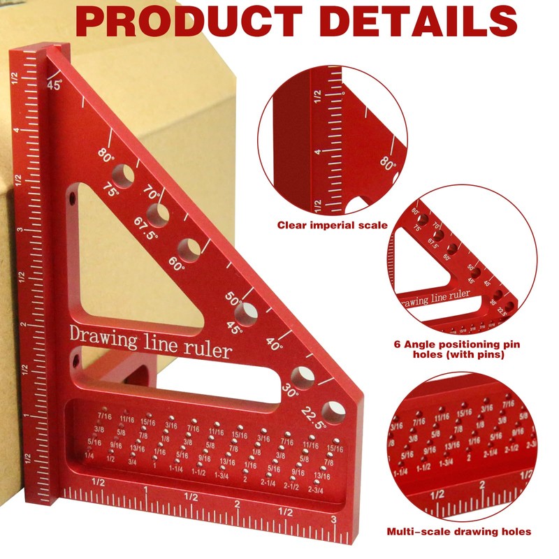 3D Multi Angle Measuring Ruler, Carpenter Square High Precision Square