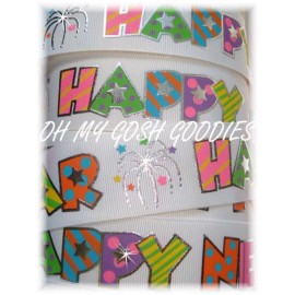1.5 OH MY GOSH HAPPY NEW YEAR BLING SILVER FOIL GROSGRAIN RIBBON 4 HAIRBOW WHITE