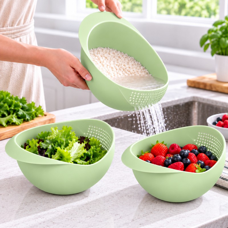 Multifunctional Rice Washer Bowl with Drain Strainer | Food Grade