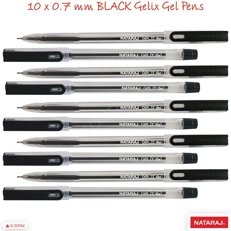 NATARAJ - 10 Gelix Gel BLACK Pens 0.7mm Fine Tip