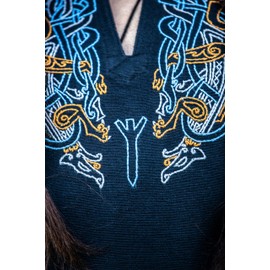 Leonardo Carbone® Viking Tunic, Snorri, Medieval Clothing for Men, Medieval Shirt, Carnival Costume, Viking Tunic, LARP Clothing, 100% Cotton with Urnes Embroidery, black-blue