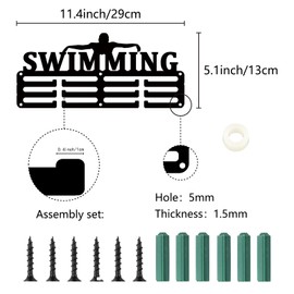 CREATCABIN Swimming Medal Holder Medal Hanger Display Rack Sports Metal Hanging Awards Iron Small Mount Decor Awards for Wall Home Badge Race Running Gymnastics Swimming Medalist Black 11.4 x 5.1 Inch