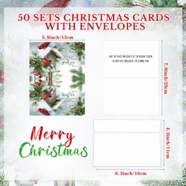 Zhanmai 50 Sets Christmas Cards with Envelopes Cardinal and Poinsettia Greeting Cards Winter Holiday Cards Bulk Gratitude Cards with Wishes for Xmas Holiday Party, 6 x 4 Inch
