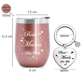 Edelstahl Kaffeebecher mit Gravur Geschenk für Mama - Beste Mama der Welt Thermobecher für Mutter Muttertag Geburtstag Geschenk-350ml Roségold Doppelwandig Isolierbecher mit Schlüsselanhänger