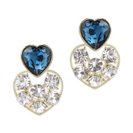 Sonateomber Double Blue Rhinestone Hearts Dangle Valentine earrings for Women Teen Girls – Sparkly Crystal Cubic Zirconia love Heart Drop Dangling Wedding Christmas Holiday Prom Fashion Jewelry Gift