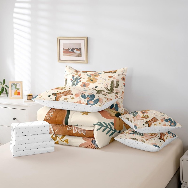 Manfei 7pcs Cowgirl Comforter Set Full Size, Country Western Cowboy