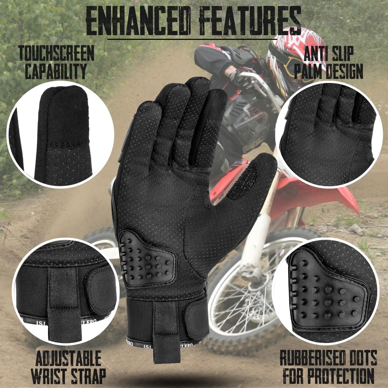 Islero Motorcycle Gloves for Men & Women, Touchscreen Breathable Heavy