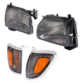 KUAFU Pair Headlights+Corner Lights with Bulbs Compatible with 2001-2004 Toyota Tacoma Replacement for 8115004110 8111004110 Head Lamps Corner Lamps Smoke Lens Black Housing Driver & Passenger Side