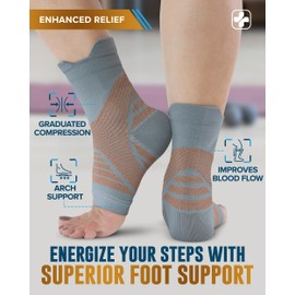 Doctor's Select Copper Ankle Compression Sleeve - Ankle Support for Men, Peroneal Tendonitis Brace, Socks for Plantar Fasciitis Women, Foot Support for Pain, Foot Brace for Stress Fracture, Gray