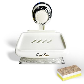 2-Tier Pearl White Suction Cup Soap Dish, Soap Holder without Drilling, High-Quality Soap Box Made of ABS Plastic, Rustproof and Easy Care for Bathroom, Kitchen and Shower