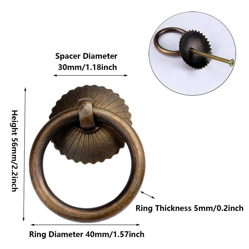 SEIWEI Ring Pull Handles, 40mm Antique Drawer Handles, Drawer Ring