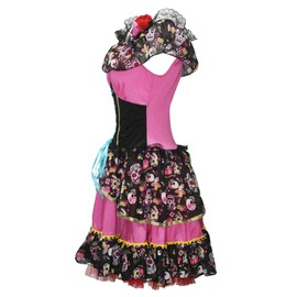 Bslingerie® Women Day of The Dead Off Shoulder Dress Costume (M, Black & Pink)