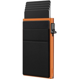ONLOOKER Credit Card Holder - Slim Wallet for Men with Money Pocket, Pop Up Wallets RFID Blocking Minimalist Card Case Holds 5 Cards and Notes (Matt Orange)