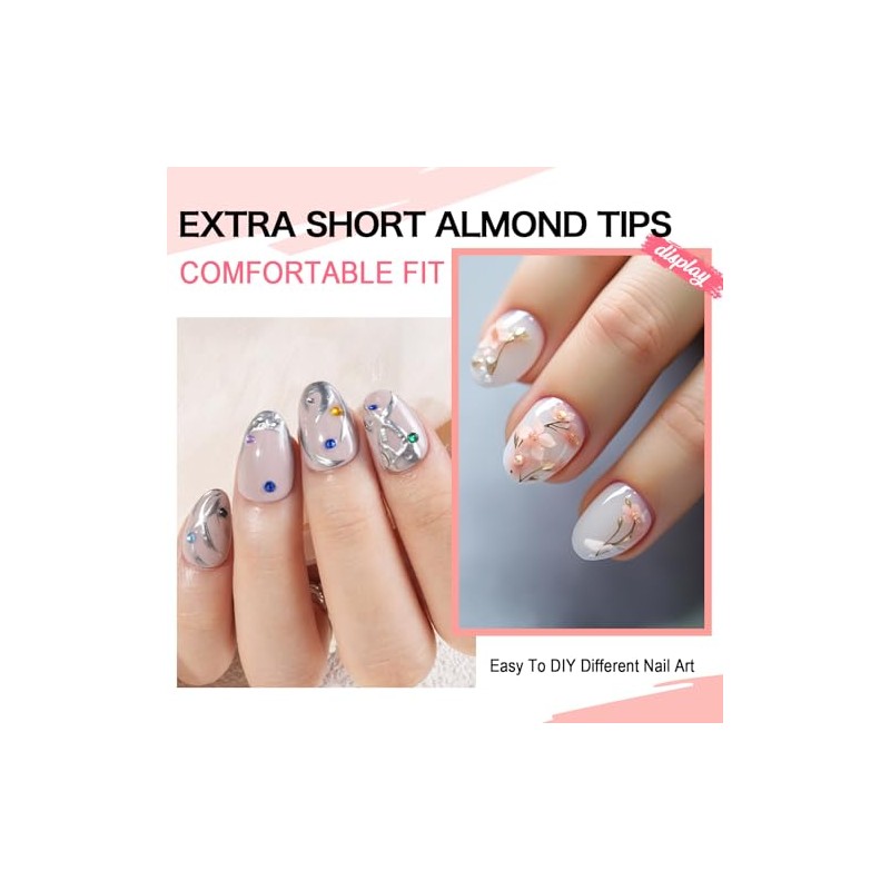 Puntas de uñas extracortas almendradas de cobertura completa - 216