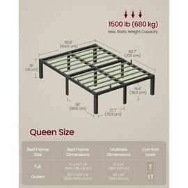 VASAGLE Superfast Assembly, Metal Queen Bed Frame, Heavy-Duty Platform Bed Frame Queen Size, 1500 lb Weight Capacity, Steel Slats, No Box Spring Needed, Ink Black and Forest Green URMB871B01