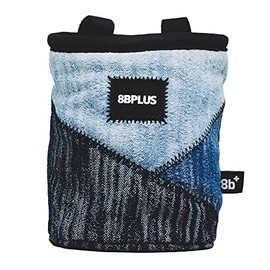 8BPLUS PROBAG - Chalk Bag for Climbing & Bouldering - Belt, Carabiner and Giftbox Included - Wide Opening - Brush Holders for Left & Right Handers (Denim)