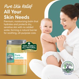 ProSeed Handmade Pure Lanolin Cream – Unrefined Balm for Dry Skin, Lips, Nursing & Baby Care – Gentle Moisturizer for Hands, Face & Pets – Petroleum-Free, 12oz Glass Jar