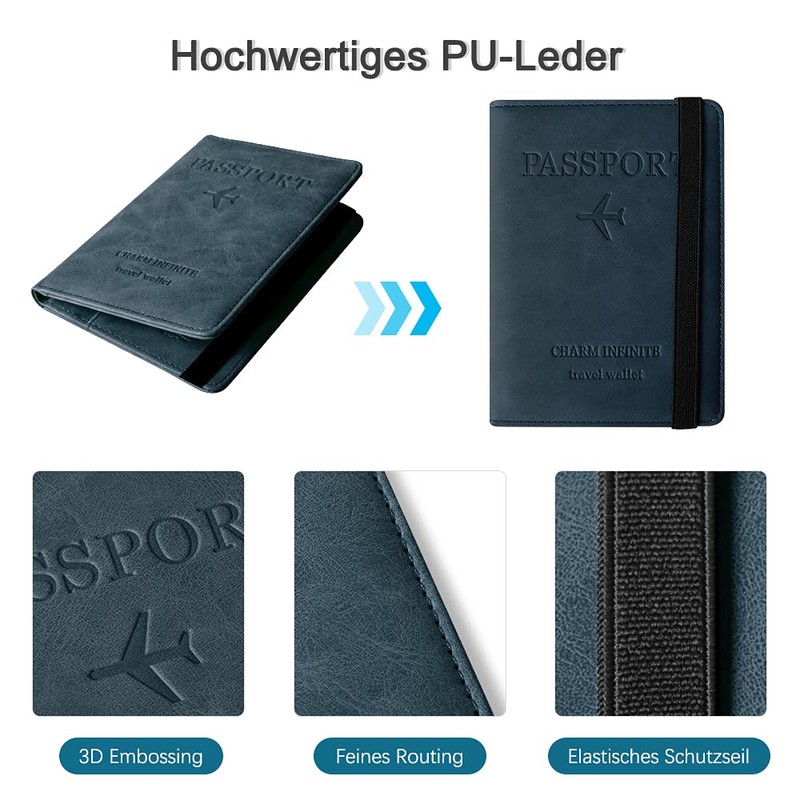 Czyan Passport Holder, Faux Leather Protective Cover with RFID Blocking