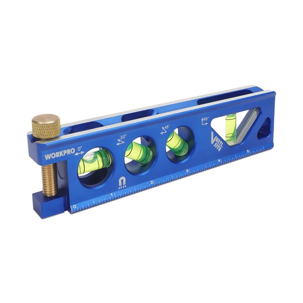 WORKPRO Torpedo Level, Magnetic, Verti. Site 4 Vial for Conduit Bending, Aluminum Alloy Construction, 6-1/2 inch