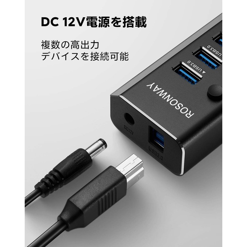 USB 3.0 Hub Powered ROSONWAY 10 Port USB Hub Aluminum