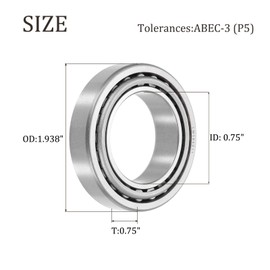 uxcell 2pcs 09067/09195 Tapered Roller Bearing Cone and Cup, 0.75" Bore x 1.938" OD x 0.75" Thick, Chrome Steel Taper Bearing Set, ABEC-3