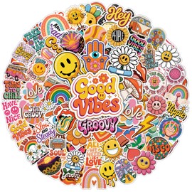 100pcs Hippie Stickers, Groovy 70s Retro Hippy Sticker Waterproof Vinyl Perfect for Phone Cases, Laptops, Luggage, Birthday Parties, Picnic Crafts, and Daily Decoration