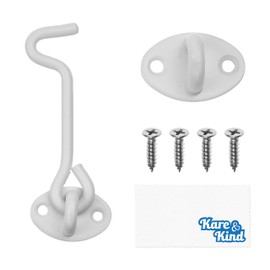 Kare & Kind Hook and Eye Latch (4-inch) - with Mounting Screws - Heavy Duty Locks for Door, Gates, Barns, Bathrooms, Cabins (1-White)