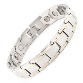 はち Magnetic Bracelet for Women and Men, 3500 Gauss Strong Magnetic Bracelet, Women's Adjustment Tool and Gift Box (Silver and Gold (Men))