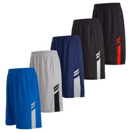 5 Pack: Men's Dry-Fit Sweat Resistant Active Athletic Performance Shorts