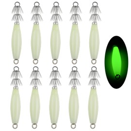 Glow Squid Jigs Saltwater Fishing Lures Luminous Squid Jig Hooks Kit Fluorescent Fishing Cuttlefish Sleeve Jig Octopus Lures Hard Fishing Baits Set with Tackle Box