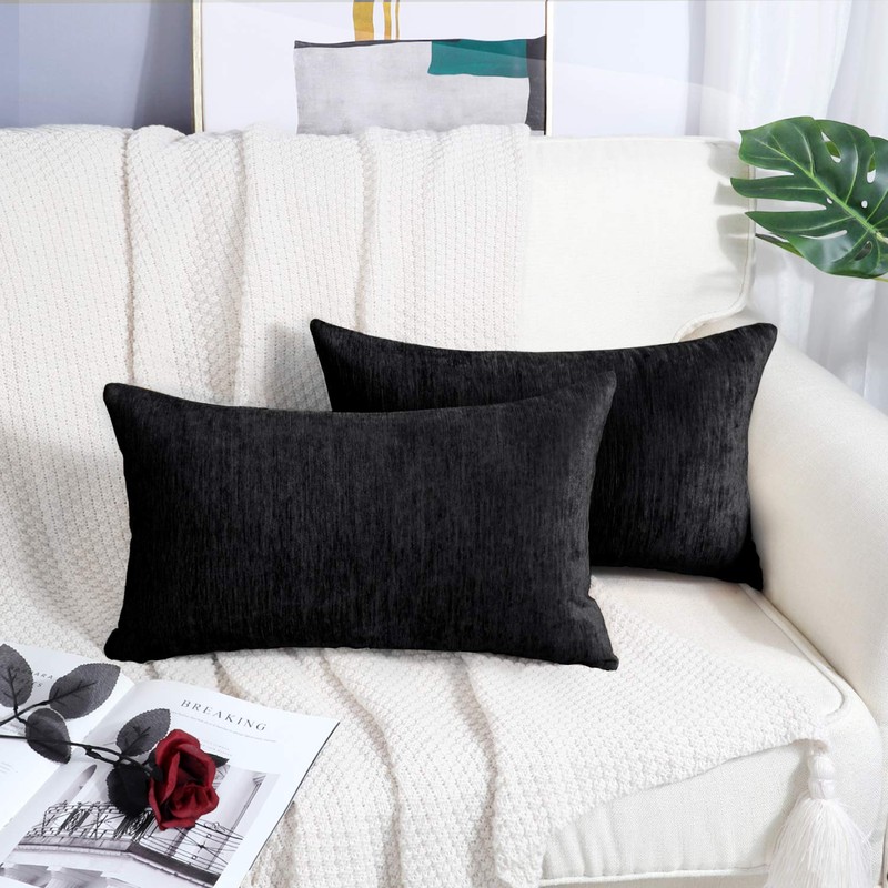 BRAWARM Chenille Throw Pillow Covers 12x20 Inches - Pack of