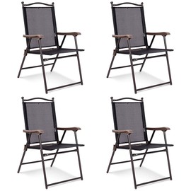 Giantex Set of 4 Folding Sling Back Chairs Indoor Outdoor Camping Chairs Garden Patio Pool Beach Yard Lounge Chairs w/Armrest (Black)