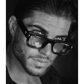 EYLRIM Square Thick Frame Glasses for Women Men Chunky Rectangle Blue Light Glasses Non Prescription Eyeglasses(Black)