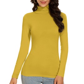 Golden Yellow Long Sleeve Turtleneck Women Casual Underwear Cute Thermal Underscrubs Layer Tops Winter Fall (Golden Yellow XS)