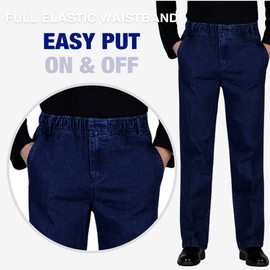 IDEALSANXUN Men’s Elastic Waist Loose Fit Denim Pants Casual Solid Jeans Trouser (38W x 30L, Dark Blue)