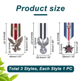 AHANDMAKER 3 Pieces Costume Military Badge Medal, 3 Styles Alloy Medal Brooch, Military Heroes, Combat Medals, Star and Eagle, Military Badge for Men and Women, Jacket, Uniform Costume, Metal