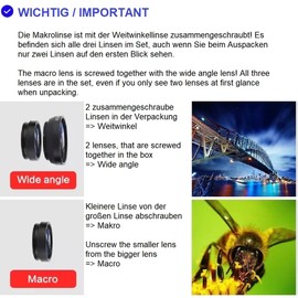 K-S-Trade Qualitativ & Innovativ Smartphone Kamera Linsen Set Für Honor Play 9C 3in1 Clip-On Kamera Adapter Macro Weitwinkel FishEye Fischauge