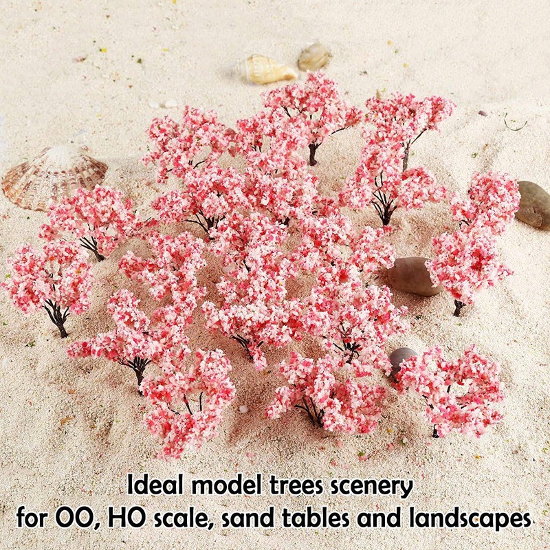 ANCLLO 25pcs Model Trees Model Trains Scenery 6.5cm Cherry Blossom