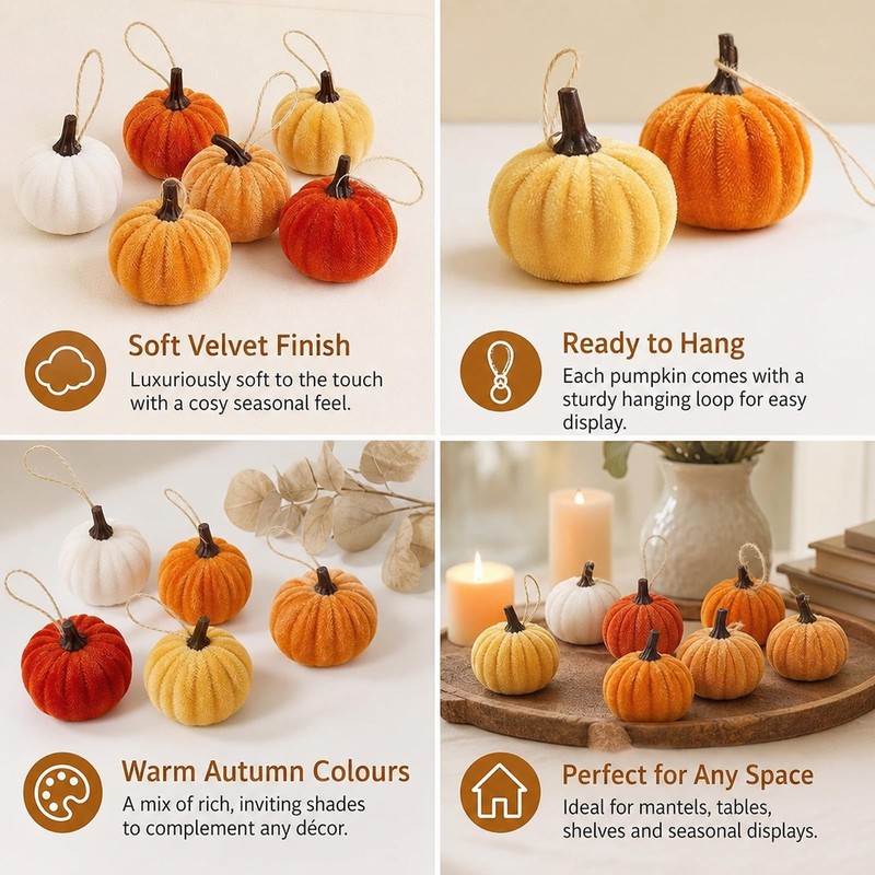 12 PCS Mini Pumpkins Decorations, Autumn Hanging Ornaments, Knitted Pumpkin