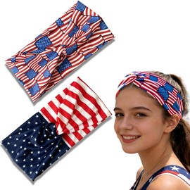 2PCS American Flag Headband, Independence Day 4th of July Twist Patriotic Knotted Striped Headband for Festival Accessories. Red White and Blue Patriotic Accessories for Women & Male