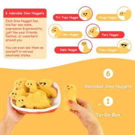 Positive Emotional Support Dino Nuggets Plush Toy, 6 Cute Stuffed Chicken Nuggets in 1 Soft To-Go Box, Inspirational Stuffed Animal Gift for Teens, Boys, Friends & Coworkers, Stress Relief Plushies