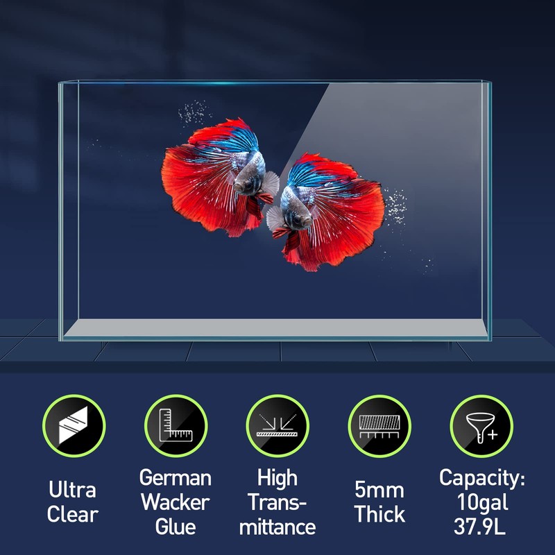 LAQUAL 10 Gallon Ultra Clear Glass Fish Tank, Rimless Low