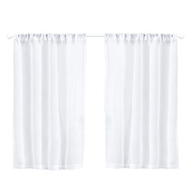 2 Pcs Curtains Semi Sheer - White Net Curtains Voile Panels Eyelet - Transparent Short Sheer Curtains for Kitchen, Bathroom, Living Room Window, 25x36 Inches