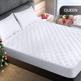 Utopia Bedding 2 Pack Quilted Fitted Mattress Pad, Queen Size, Elastic Fitted Mattress Topper Protector and Cover Stretches up to 16 Inches Deep, Machine Washable (White)