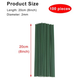 100 piezas de alambre de calibre 2 de tallo floral verde de 2 mm de diámetro, 8 pulgadas/20 cm, varillas de tallo de flores artificiales para arreglos de flores de papel, ramo, floristería, trozo de